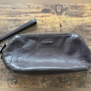 COACH Leather Clutch Dark Brown Wristlet Pebble Finish